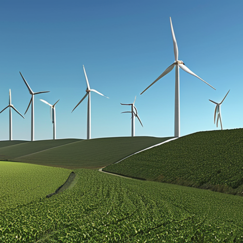 **

> "Scenic view of a wind turbine farm with a clear sky, highlighting sustainable energy generation for efficient resource use."

**