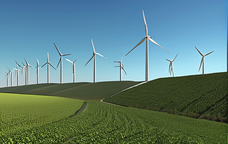 **
> "Scenic view of a wind turbine farm with a clear sky, highlighting sustainable energy generation for efficient resource use."
**