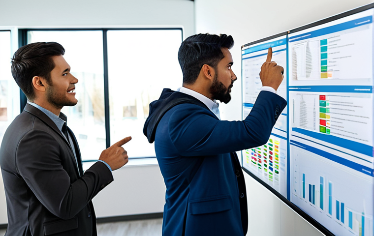 A diverse team of professional men and women, fully clothed in modest business attire, collaborating around a large digital Kanban board in a brightly lit, modern open-plan office. They are engaged in a focused discussion, pointing at tasks on the screen with expressions of clarity and shared purpose, emphasizing systematic planning and balanced workload. professional dress, appropriate attire, safe for work, perfect anatomy, correct proportions, natural pose, well-formed hands, proper finger count, natural body proportions, high-quality professional photography.