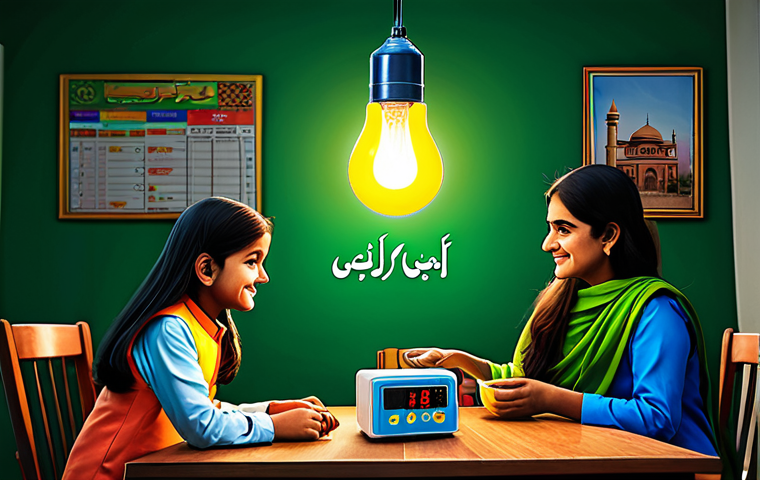 **Prompt:** "A colorful illustration depicting a Pakistani family switching to LED light bulbs in their home in Lahore, showcasing energy efficiency and cost savings. Modern Urdu text overlayed reads: 'روشنی بھی، بچت بھی' (Light too, Savings too). High quality, vibrant colors, safe for work, appropriate content, fully clothed, modest, family-friendly."