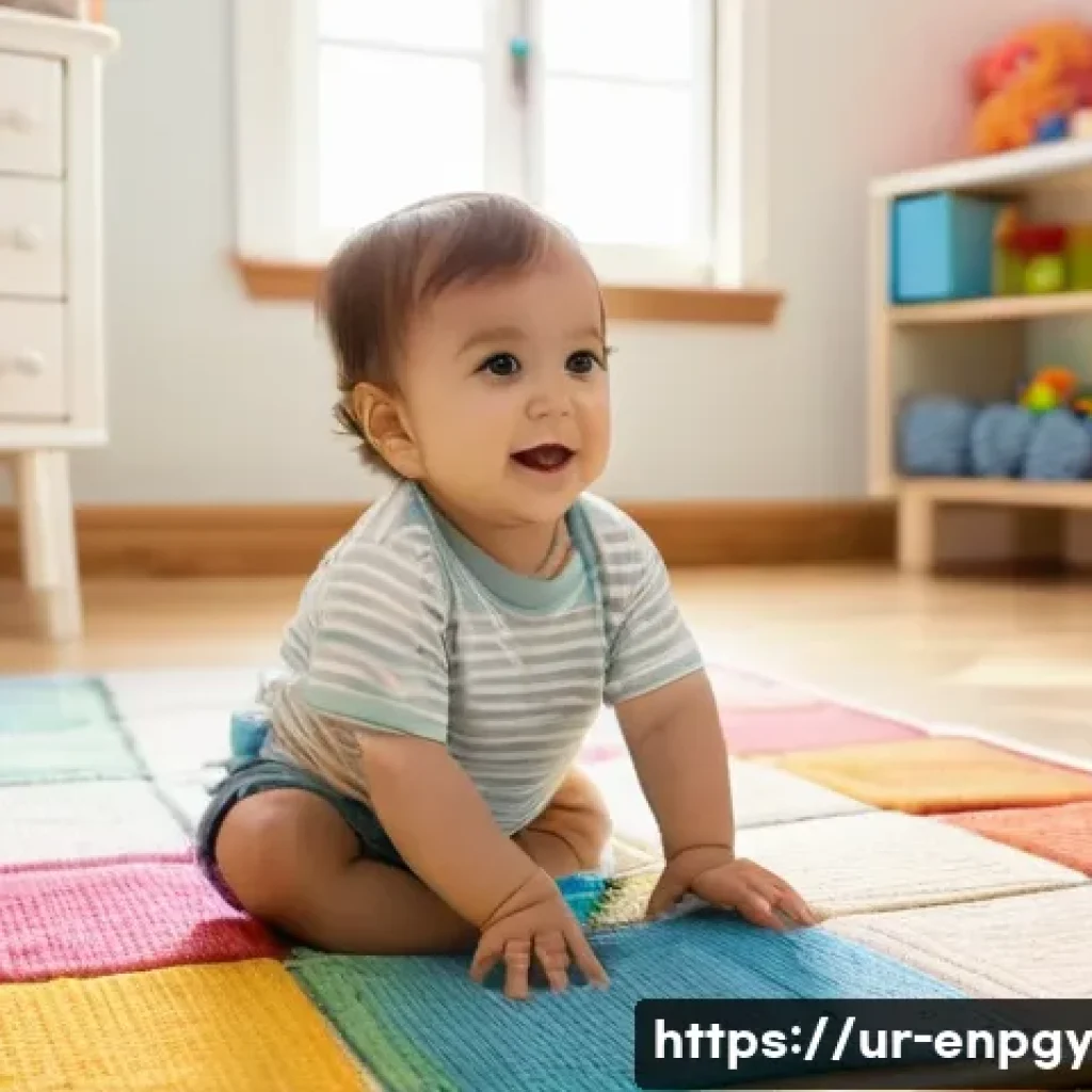 국제 에너지 기구의 배분 가이드라인 - **A toddler (around 2 years old) wearing a colorful diaper, playing with soft blocks on a patterned ...