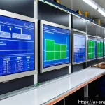 Home 23 산업별 에너지 배분의 베스트 프랙티스 - An industrial factory interior showcasing advanced energy management systems (EMS) with digital cont...